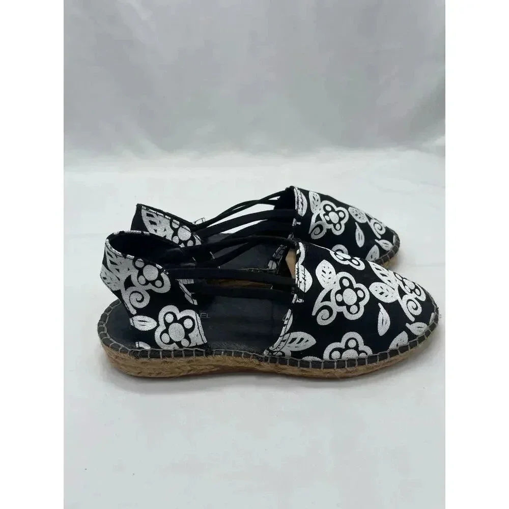 Eric Michael Black and White Floral Slip On Sling‎ Back Espadrilles